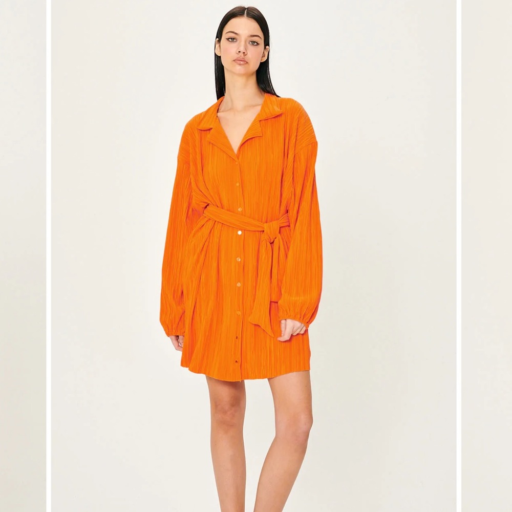NWOT Storets Sandra Plisse Shirt Dress | S/M, Orange
